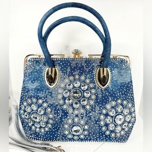Elegant Blue Embellished Handbag